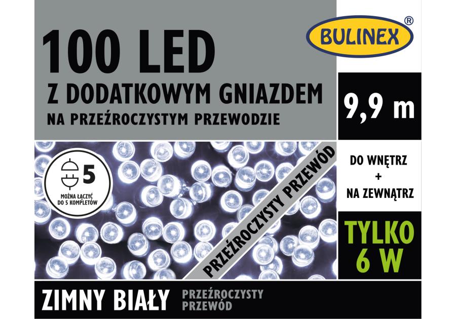 Zdjęcie: Lampki LED z dodatkowym gniazdem 9,9 m zimny biały 100 lampek BULINEX