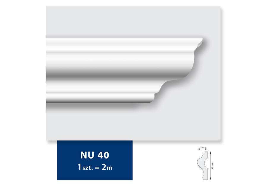 Zdjęcie: Listwa sufitowa z polistyrenu NU 40, 2 sztuki 200x4,0x1,7 cm biały DMS