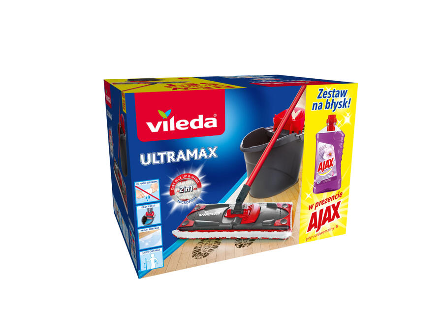 Zdjęcie: Mop Ultramax płaski z wiadrem 13 L z wyciskaczem + Ajax VILEDA